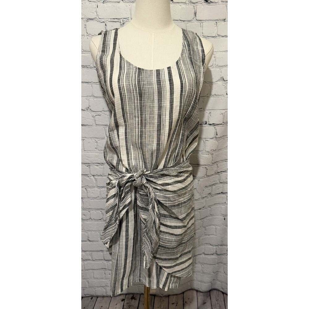 Anthropologie Drew Gray Stripe Tie Front Linen/rayon Dress Size S
